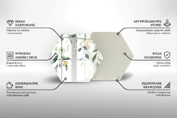 Chopping board glass Watercolor leaves