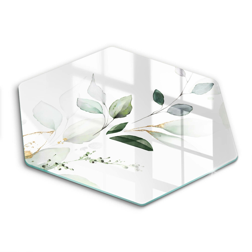 Chopping board glass Watercolor leaves