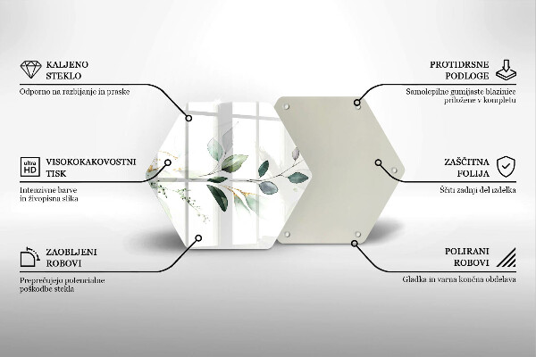 Chopping board glass Watercolor leaves