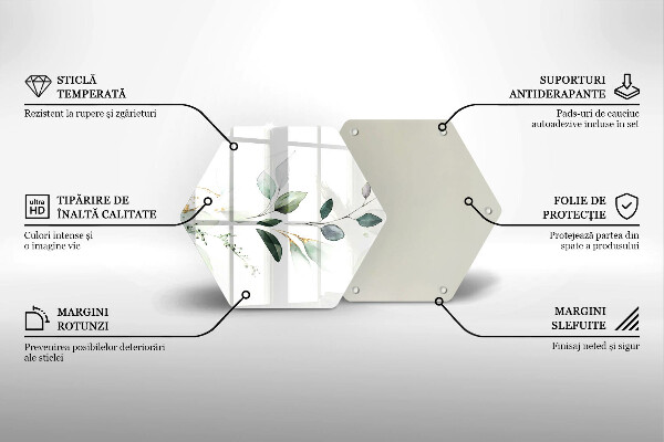 Chopping board glass Watercolor leaves