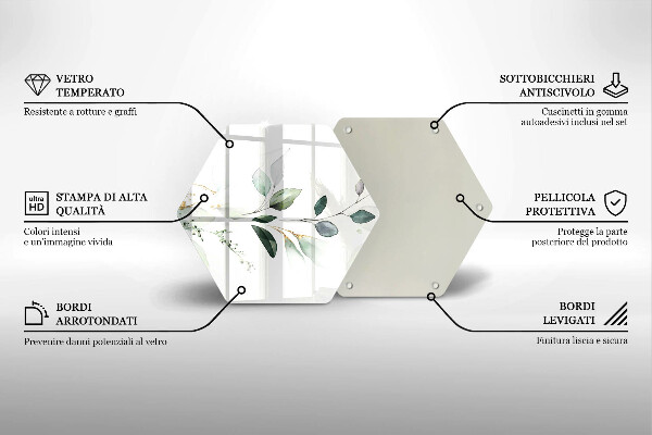 Chopping board glass Watercolor leaves