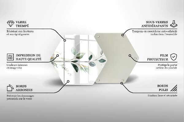 Chopping board glass Watercolor leaves