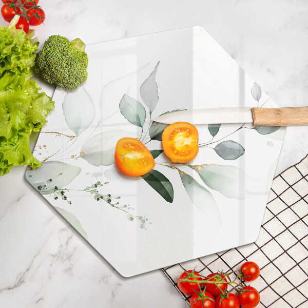 Chopping board glass Watercolor leaves