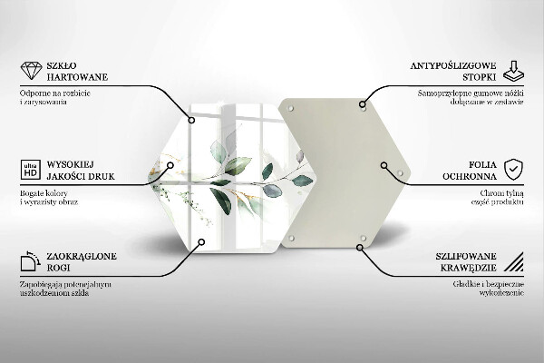 Chopping board glass Watercolor leaves