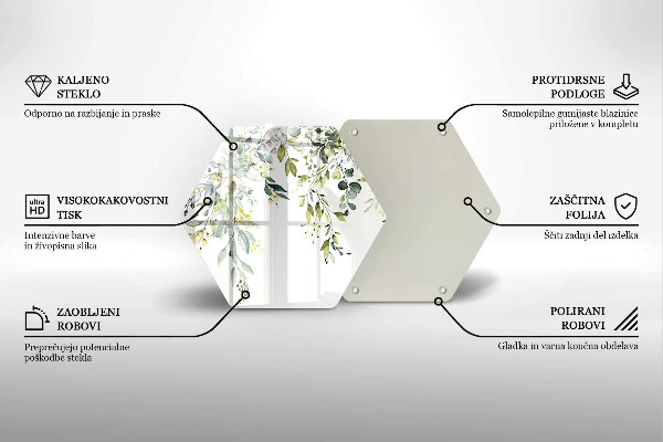 Chopping board glass Decorative leaves and flowers