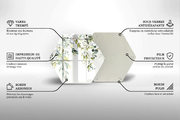 Chopping board glass Decorative leaves and flowers