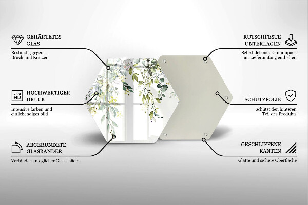 Chopping board glass Decorative leaves and flowers