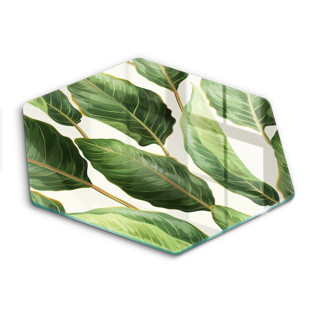 Chopping board glass Banana leaves