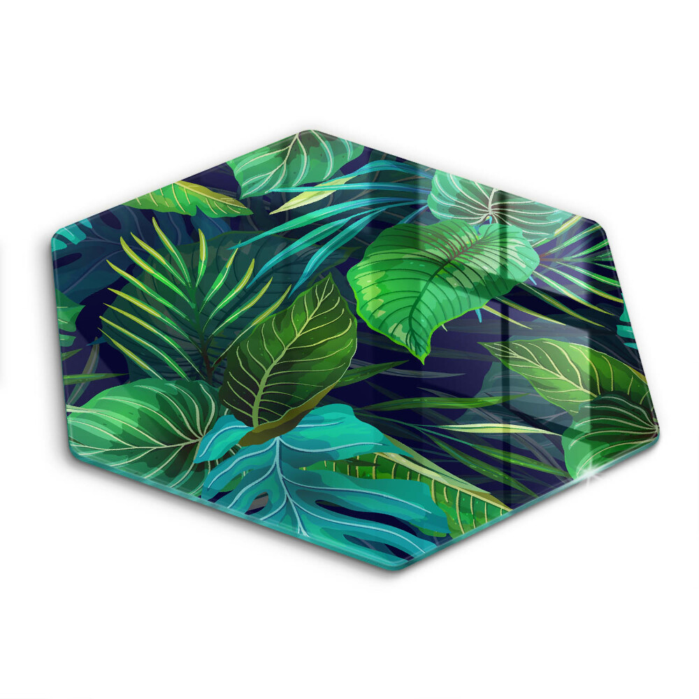 Chopping board glass Illustration of the jungle leaves