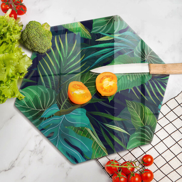Chopping board glass Illustration of the jungle leaves