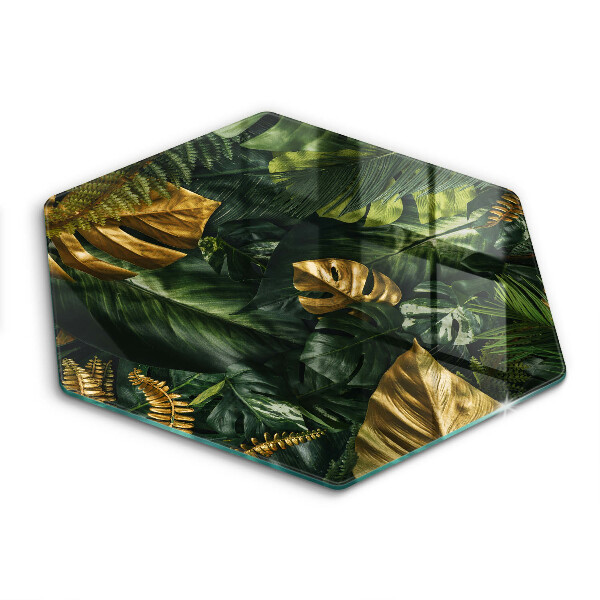 Chopping board glass Monstera golden leaves