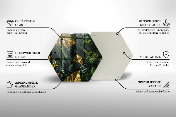 Chopping board glass Monstera golden leaves