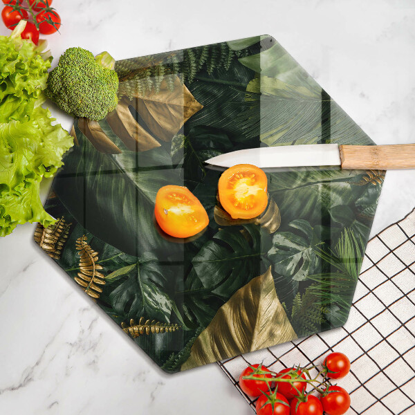 Chopping board glass Monstera golden leaves