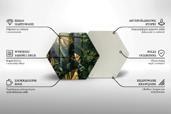 Chopping board glass Monstera golden leaves