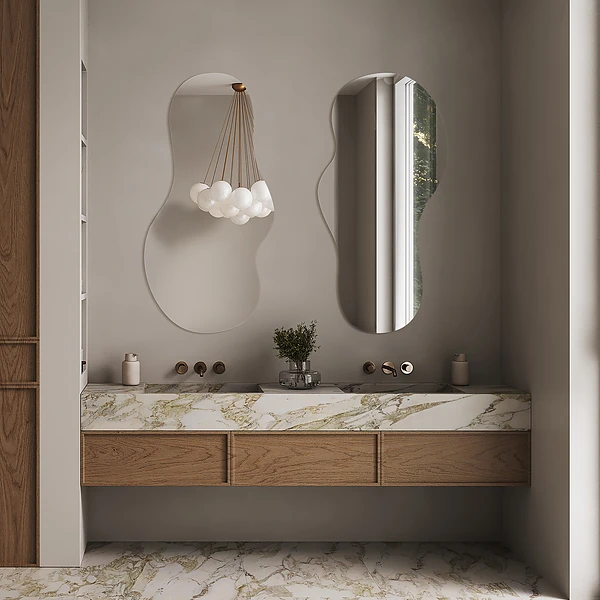 Organic shape mirror hanging 17x35 in
