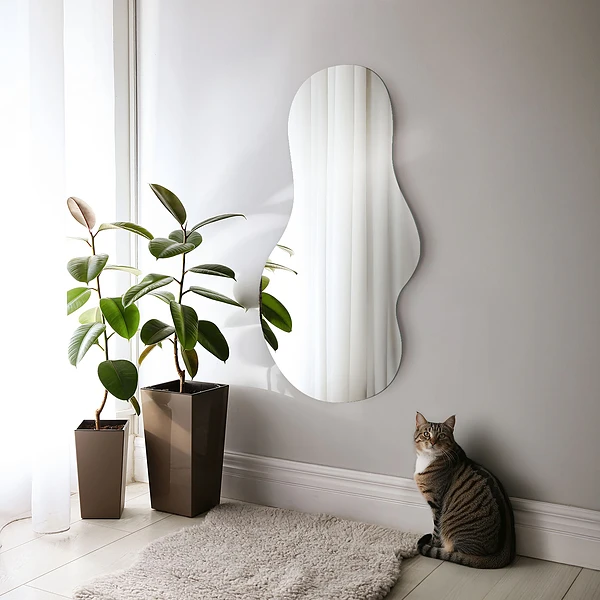 Organic shape mirror hanging 17x35 in
