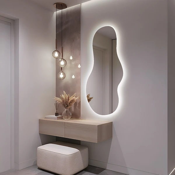 Irregular LED mirror unique 15x31 in