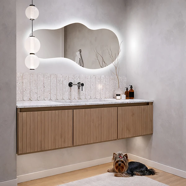 Irregular shape LED mirror modern 19x39 in
