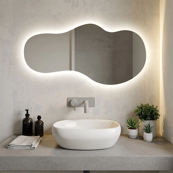 Irregular shape LED mirror modern 19x39 in