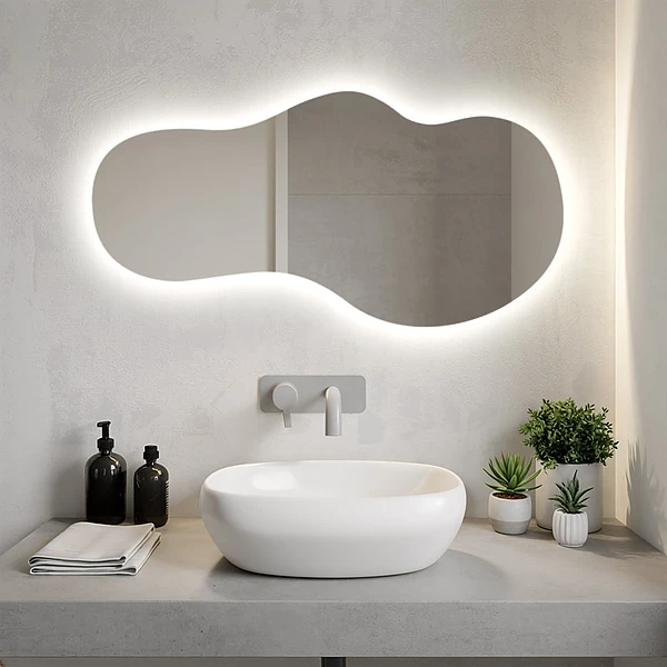 Irregular shape LED mirror modern 19x39 in
