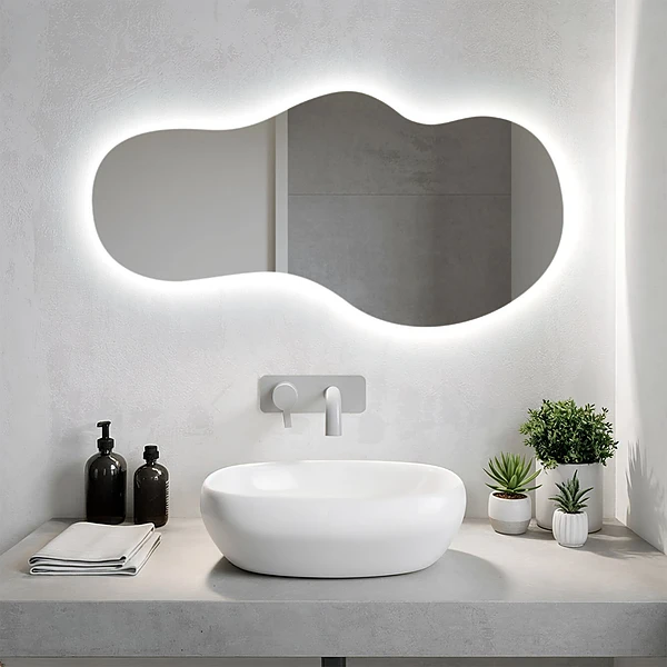 Irregular shape LED mirror modern 19x39 in