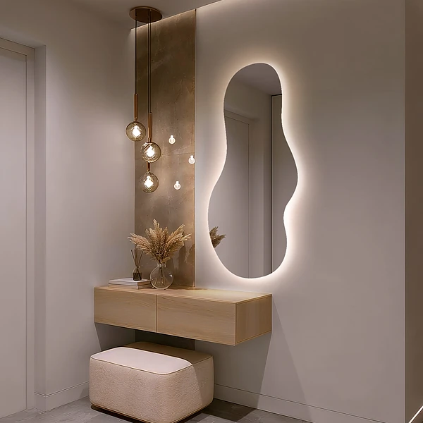 Irregular shape LED mirror modern 19x39 in