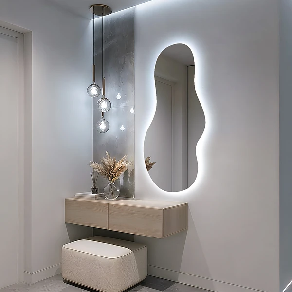 Irregular shape LED mirror modern 19x39 in