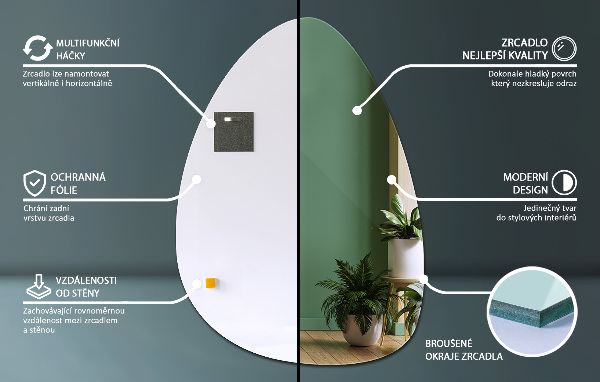 Egg-shaped mirror 50x70 cm