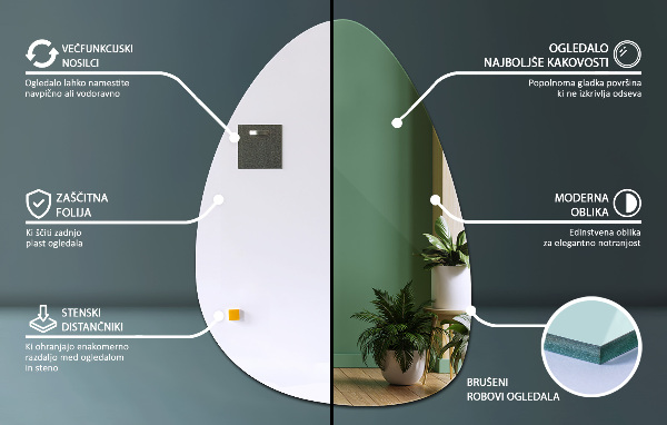 Egg-shaped mirror 50x70 cm