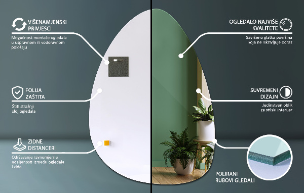 Egg-shaped mirror 50x70 cm