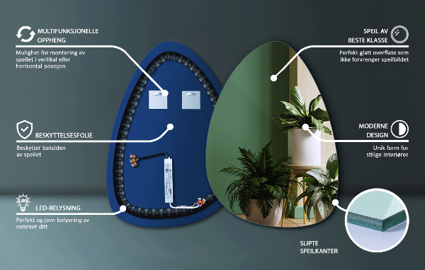 Egg Shaped LED Mirror 57x80 cm