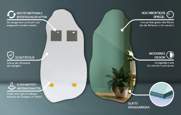 Irregular shaped mirror frameless stylish accessory 18x36 in