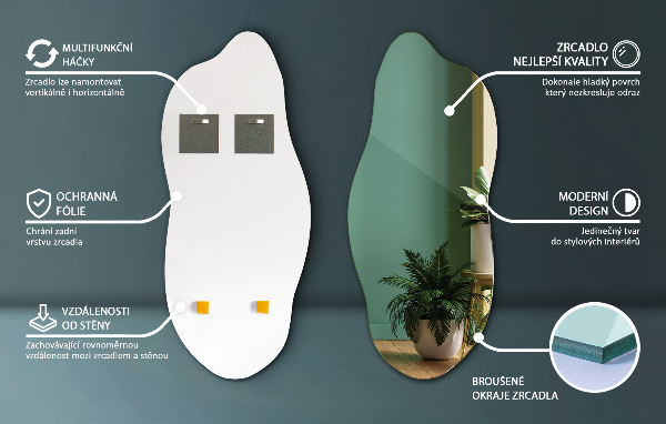 Pebble shape mirror decorative for the wall 14x32 in