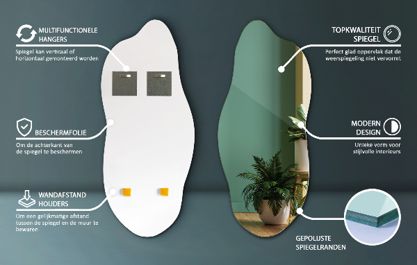 Pebble shape mirror decorative for the wall 14x32 in