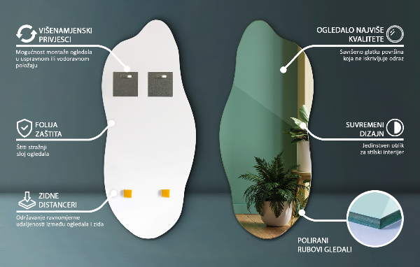 Pebble shape mirror decorative for the wall 14x32 in