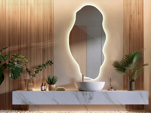 Organic shape led backlit mirror ornamental 45x90 cm