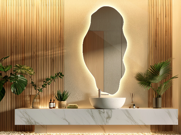 Organic shape led backlit mirror ornamental 45x90 cm