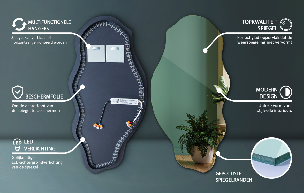 Organic shape led backlit mirror ornamental 45x90 cm