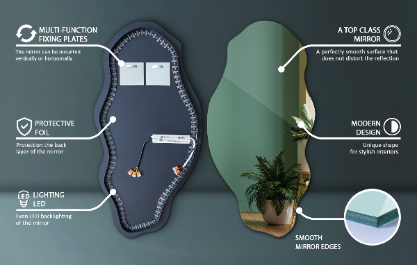 Organic mirror with led lights ornamental 50x100 cm