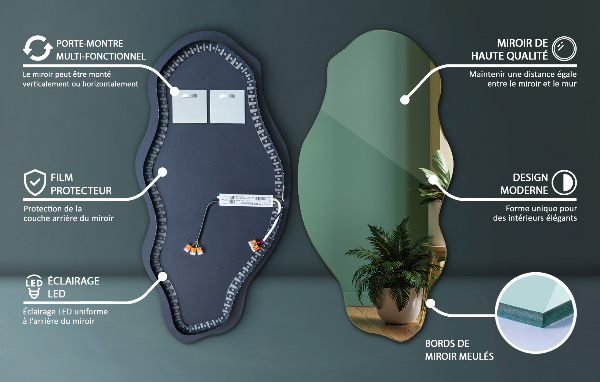 Organic mirror with led lights ornamental 50x100 cm