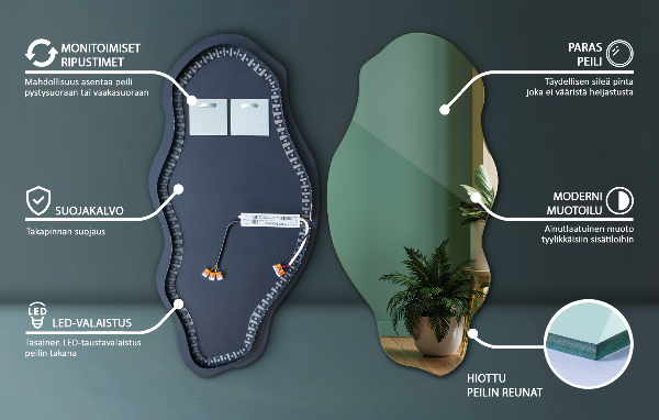 Organic mirror with led lights ornamental 50x100 cm