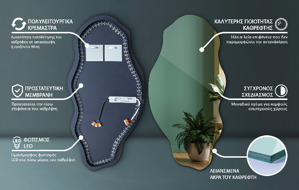 Organic mirror with led lights ornamental 50x100 cm