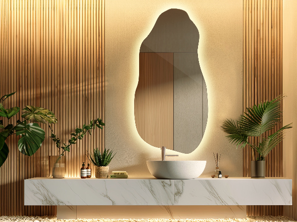 Organic shape led backlit mirror spectacular 40x80 cm