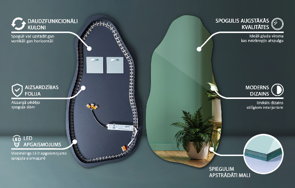 Organic shape led backlit mirror spectacular 40x80 cm