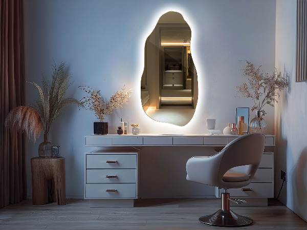 Organic shape led backlit mirror minimalist 45x90 cm