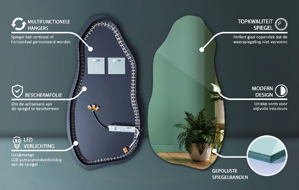 Organic shape led backlit mirror minimalist 45x90 cm