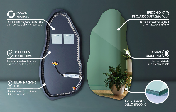 Organic shape led backlit mirror minimalist 45x90 cm