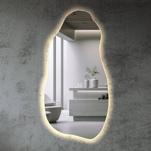 Organic mirror with led lights minimalist 50x100 cm
