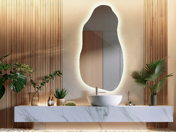 Organic mirror with led lights minimalist 50x100 cm
