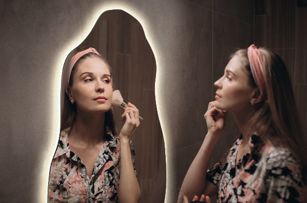 Organic mirror with led lights minimalist 50x100 cm